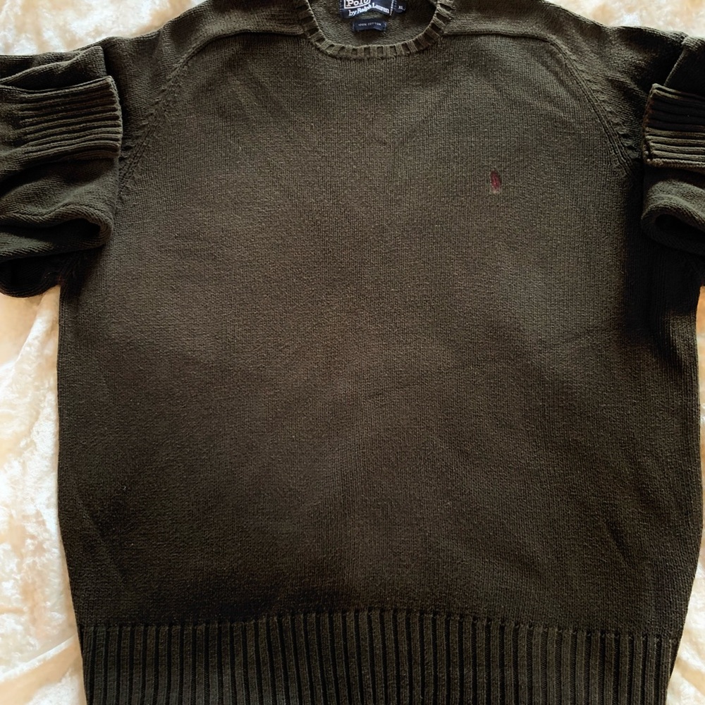 Polo by Ralph Lauren 💯 Cotton Crewneck Knit Sweater in Deep Olive.